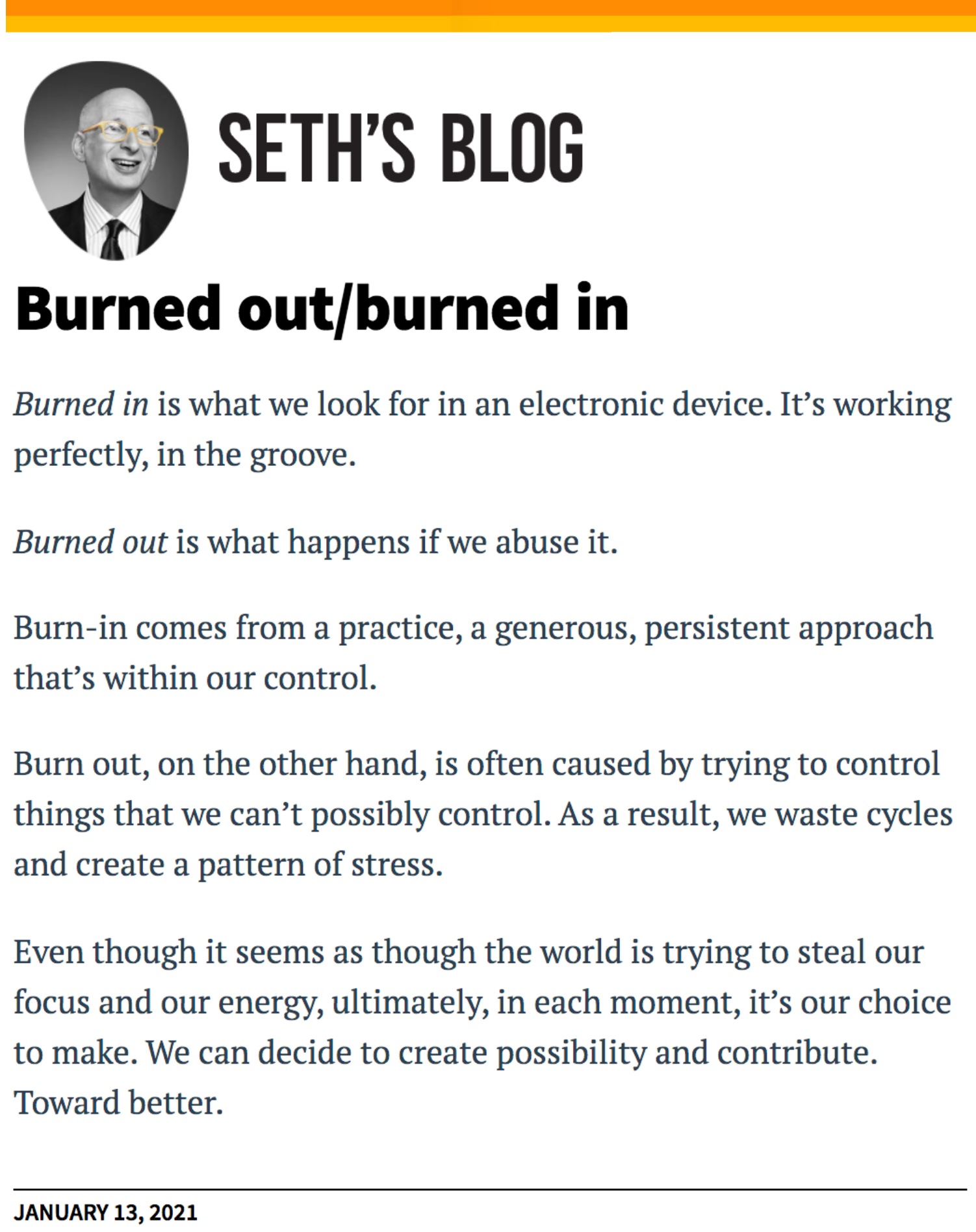 Blogpost from Seth Godin